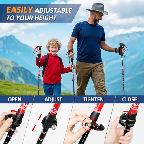 Lightweight Collapsible Trekking Poles for Hiking – 2 Pack Adjustable Hiking Poles, Aluminum Walking Sticks for Skiing, No...