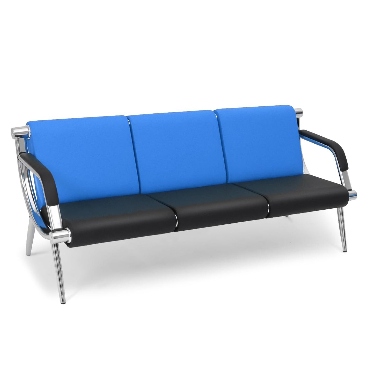 Walmokid Waiting Room Bench with Armrest, PU Leather Office Furniture, Lobby Conference Reception Bench, Office Guest Seating for Clinic,Airport,Hospital,Barber,Salon,Bank (Blue & Black, 3-Seat)