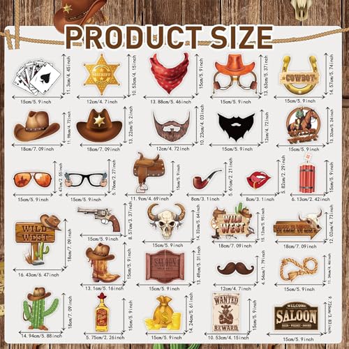 30 Pieces Western Cowboy Cowgirl Photo Booth Props Wild West Themed Party Decoration Rodeo Party Decorations with Wanted S...