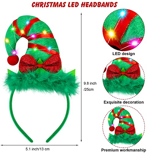 Fovths 2 Pack Christmas LED Headbands Xmas Headbands Light Up Costume Headwear Accessories Glowing Hair Hoop for Christmas