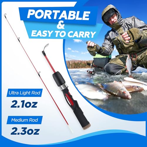 PLUSINNO Ultralight Ice Fishing Rod and Reel Combo, 25”/26”/27”/28” Sensitive Ice Fishing Pole Ice Fishing Gear for Walley...