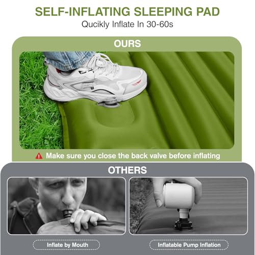 OUTTPLY Sleeping Pad for Camping, 5" Extra-Thick Camping Mat with Pillow Built-in Foot Pump, Ultralight Inflatable Sleepin...