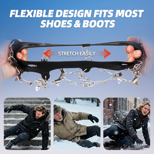 WASSERFLUX Crampons Ice Cleats for Shoes and Boots, 19 Stainless Steel Spikes Traction Snow Cleats for Hiking, Snow Climbi...