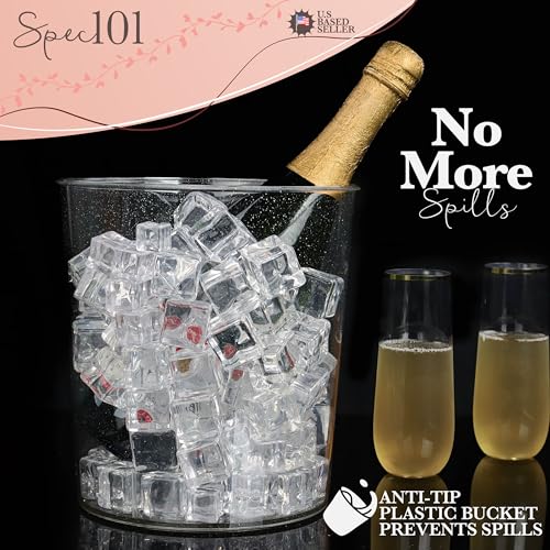 Spec101 Ice Bucket for Champagne - 6 Pack Plastic Ice Buckets for Parties - 2.83L Silver Transparent Bridal Beverage Tub C...