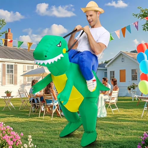 BROWNYEW Inflatable Dinosaur Costume Adults, Inflatable Halloween Costumes, Ride on Dino Costume, Blow Up T-rex Costume Fa...