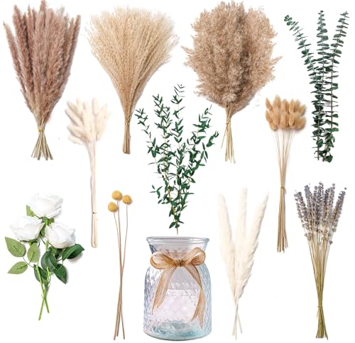 Faux Flower Arrangement with Vase, Center Pieces Decoration for Table, Pampas Grass Floral Décor, Thanksgiving & Christmas...