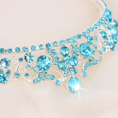 CIEHER Blue Crown Crystal Princess Tiara for Birthday Prom Quinceanera Dinner Party