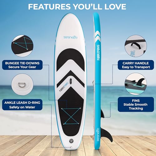SereneLife XL Inflatable Stand Up Paddle Board - Pet-Friendly SUP for Adults and Pets - Extra-Wide Stable Design with Non-...