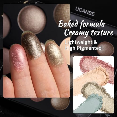UCANBE Baked Eyeshadow Makeup Palette with Hidden Gems, 16 Colors Nude Eye Shadow with Matte Glitter Metallic Shimmer, Hig...