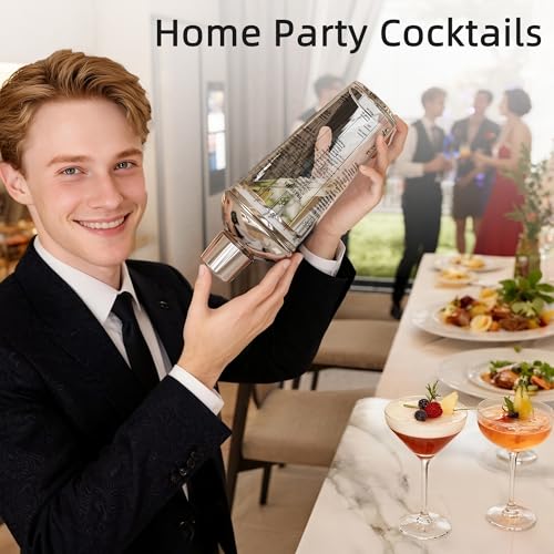 EffiQ-Rate Glass Cocktail Shaker, with Recipes and Measurements 20oz, Built-in Strainer and Leakproof Seal, Clear Bar Tool...
