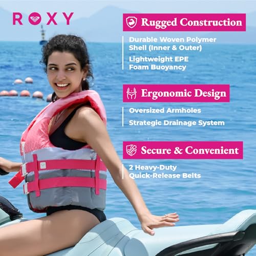 ROXY Women's Life Vest, USCG Approved Type III PFD, Light-Weight EPE Foam Life Jacket with Quick-Release Buckles and Drain...