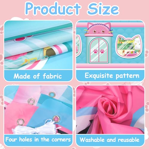 5x4Ft Cartoon Cat House Themed Backdrop Cartoon Doll Theme Birthday Party Decorations Cute Cat Photo Booth Banner Props Ki...
