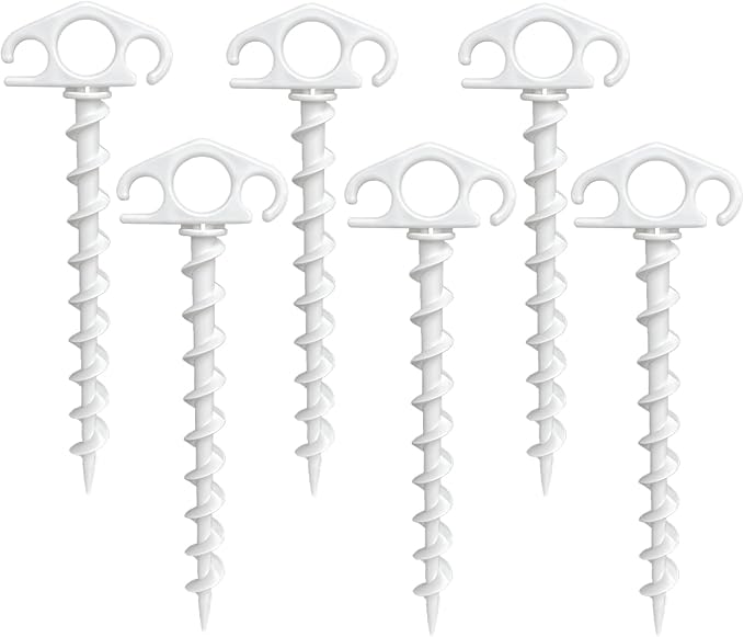 COBARYEN Tent Stakes Ground Anchors Screw in, 6 Pack Sand Stakes for Beach 9.4 Inch Heavy Duty Spiral Tent Pegs for Camping, Party, Hiking, Outdoor Decoration (6, White)