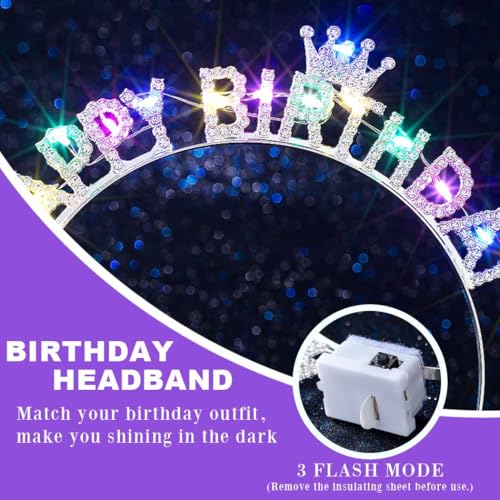 Aceorna Light Up Birthday Crowns Led Glowing Rhinestones Headbands Glitter Happy Birthday Hair Accessories for Women