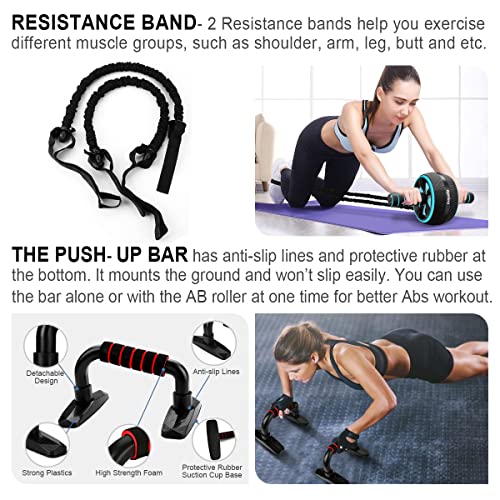 Ab Roller Wheel, 10-In-1 Ab Exercise Wheels Kit with Resistance Bands, Knee Mat, Jump Rope, Push-Up Bar - Home Gym Equipme...