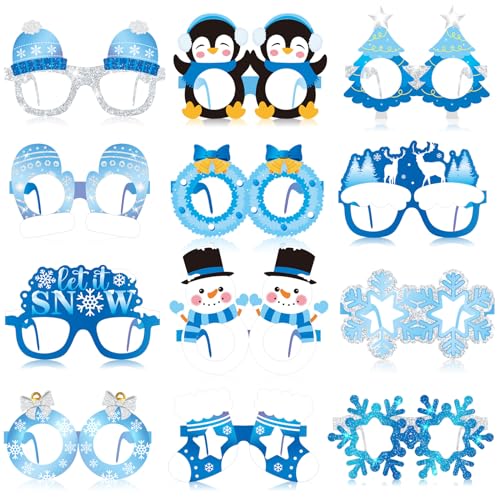 Harrycle 36 Pcs Winter Party Favors Snowflake Paper Eyeglasses Winter Wonderland Party Decorations Photo Booth Props for C...