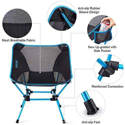G4Free 2Pcs Folding Camping Chairs, Ultralight Compact Backpacking Folding Chairs Lawn Chairs Heavy Duty 330lbs with Side ...