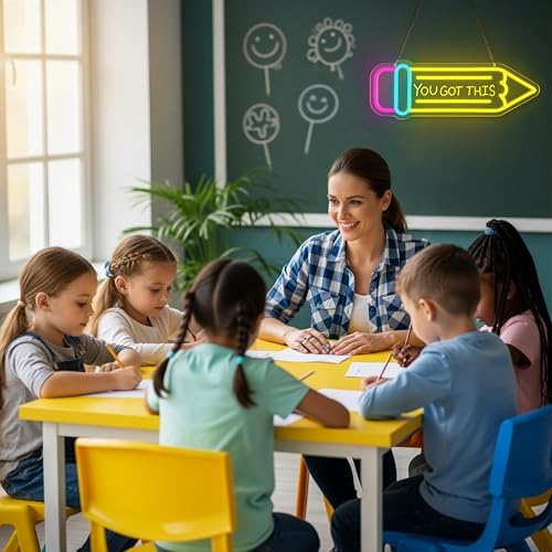 Pencil Neon Sign Dimmable Motivational Led Neon Light for Wall Decor USB Powered LED Sign for Inspirational Classroom Offi...