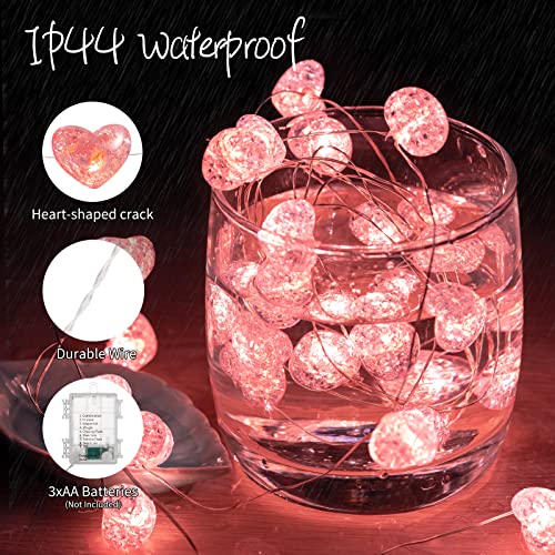 Valentine’s Day Fairy String Lights - 10.5 ft 30 LED Pink Heart Battery Operated Fairy Lights with Timer and Remote, Twink...