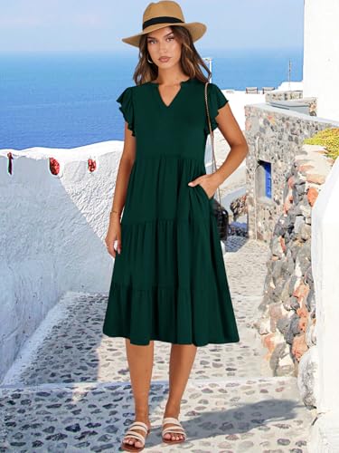 ANRABESS Womens Summer Dress Ruffle Sleeve V Neck Midi Dresses Fashion Casual Fit Flowy Tiered Boho Beach Vacation Sundress