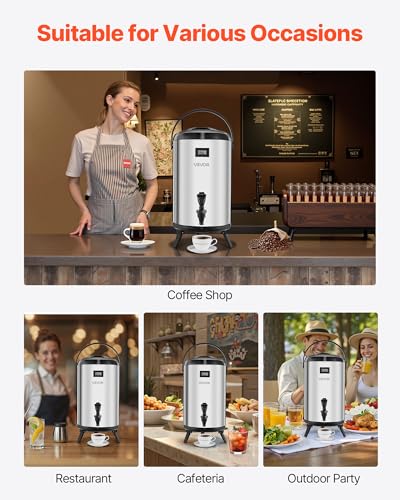 VEVOR Insulated Beverage Dispenser, 3.2 Gal/12L Stainless Steel Thermal Drink Server with Spigot & Temp Display, Suitable ...