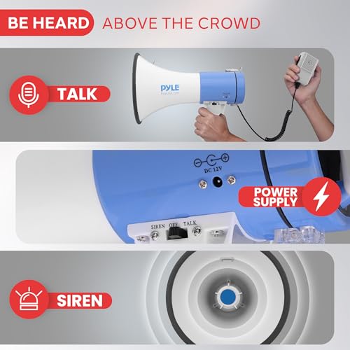 Pyle Megaphone - Portable PA Bullhorn - Built-In Siren, 50W Adjustable Volume Control In 1200 Yard Range, Ideal For Any Ou...