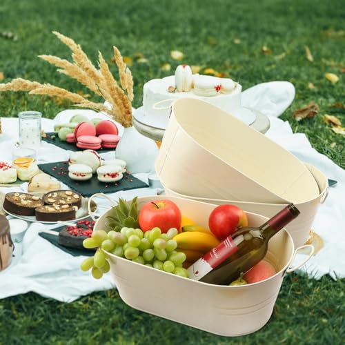 Biugaaufai 3 PCS 15.3 x 9 x 6 inches White Metal Galvanized Tub with Handles, 3 Gallon Galvanized Beverage Tubs for Partie...