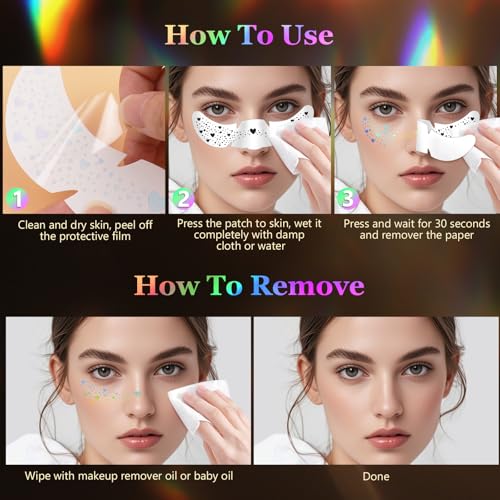 HyperFun 12Pcs Face Glitter Freckles, Face Glitter Fake Freckles Sticker, Gold Sliver Holographic Multichrome Waterproof S...
