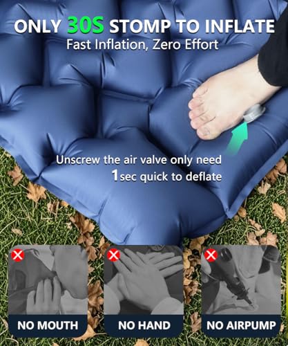 YOUXIU Camping Sleeping Pad, Extra Thickness 3'' Ultralight Inflatable Sleeping Mat with Built-in Foot Pump, Durable Compa...
