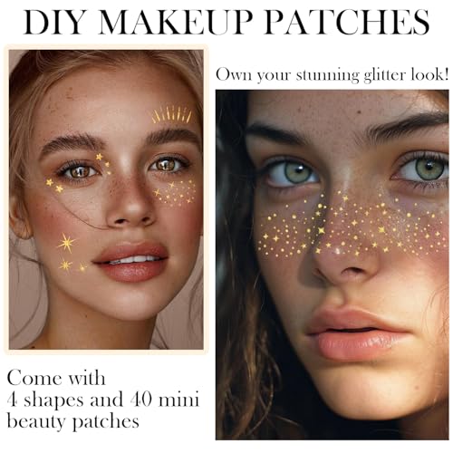 20 Pcs Gold Face Makeup Patches, Glitter Freckles Face Tattoo Gold Makeup, Glitter Freckles, Sparkle Makeup Patches, Water...