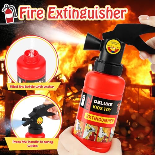 HUUIDY Firefighter Costume for Kids, Fireman Costume with Firefighter Tools, Fire Extinguisher, Helmet Light, Right Angle ...