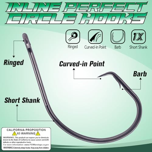 XFISHMAN-Inline-Circle-Hooks-Saltwater-Freshwater-for-Catfish-Tuna-Bass-Octopus-Hooks-Big-Hook-Fishing 50 Pack