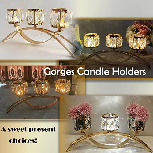 3 Arms Crystal Bowl Tealight Candelabra Votive Candle Stand, Candlestick Holders Wedding centerpieces for Tables Crystal C...