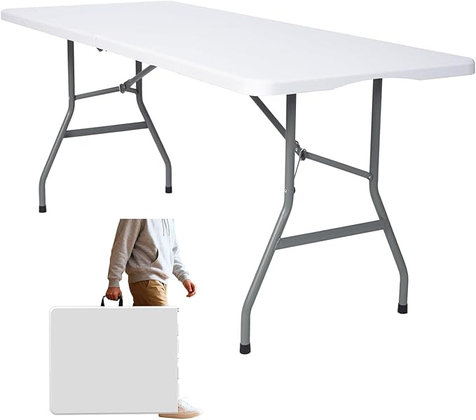 Vampire Killer 6FT Heavy-Duty Folding Table - Instant Setup Portable Utility Table for Large Gatherings, Indoor/Outdoor Ev...