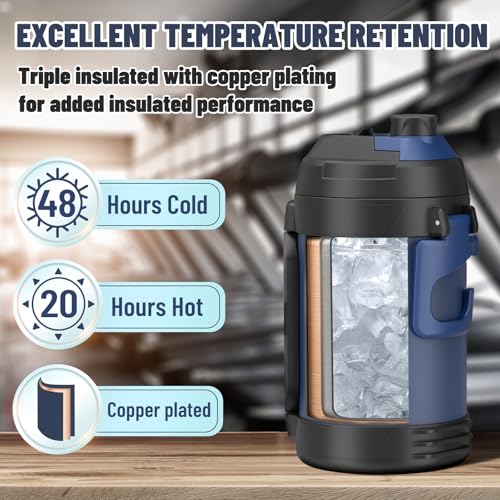 Zukro 1 Gallon Water Jug, One Gallon Large Triple Wall Insulated Metal Jug With Straw and Spout, No Sweat 128 oz Stainless...