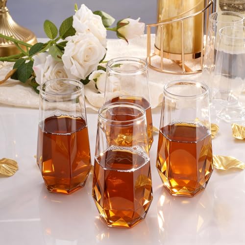 Goodluck 48 Clear Pack Diamond Unbreakable Stemless Plastic Glasses 9 Oz BPA-Free, Durable Disposable Wine/Champagne Flute...