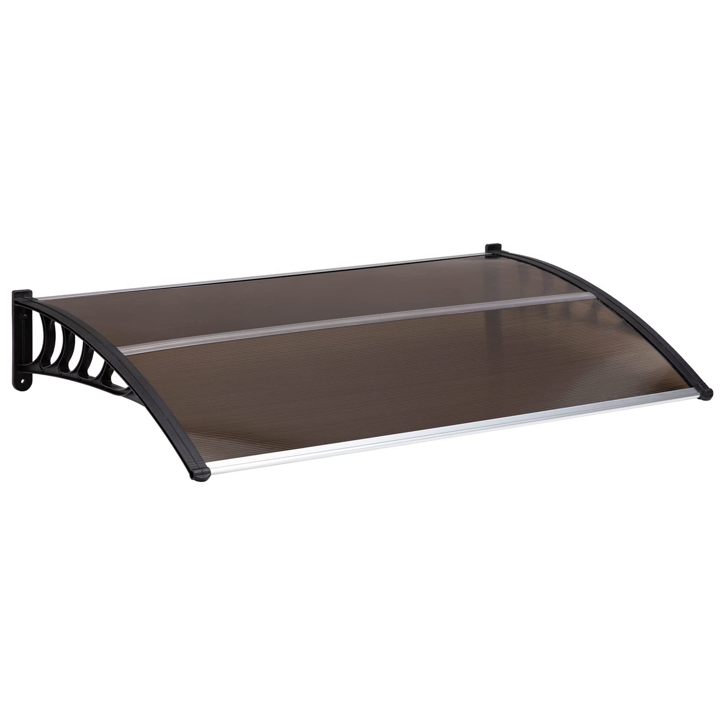 MATICO 58.5" Outdoor Clear Door Awning Patio Window Cover Polycarbonate Rain & Snow Protection, Modern Hollow Sheet with UV Protection Cover, Window Door Awning Canopy,Tea/Black-Edge