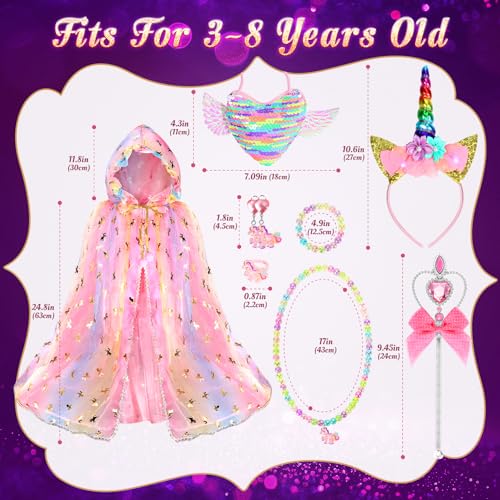 Fedio Princess Dress up for Girls,Unicorn Light up Princess Cape Set,Light up Princess Dress with Unicorn Toys for Girls ...