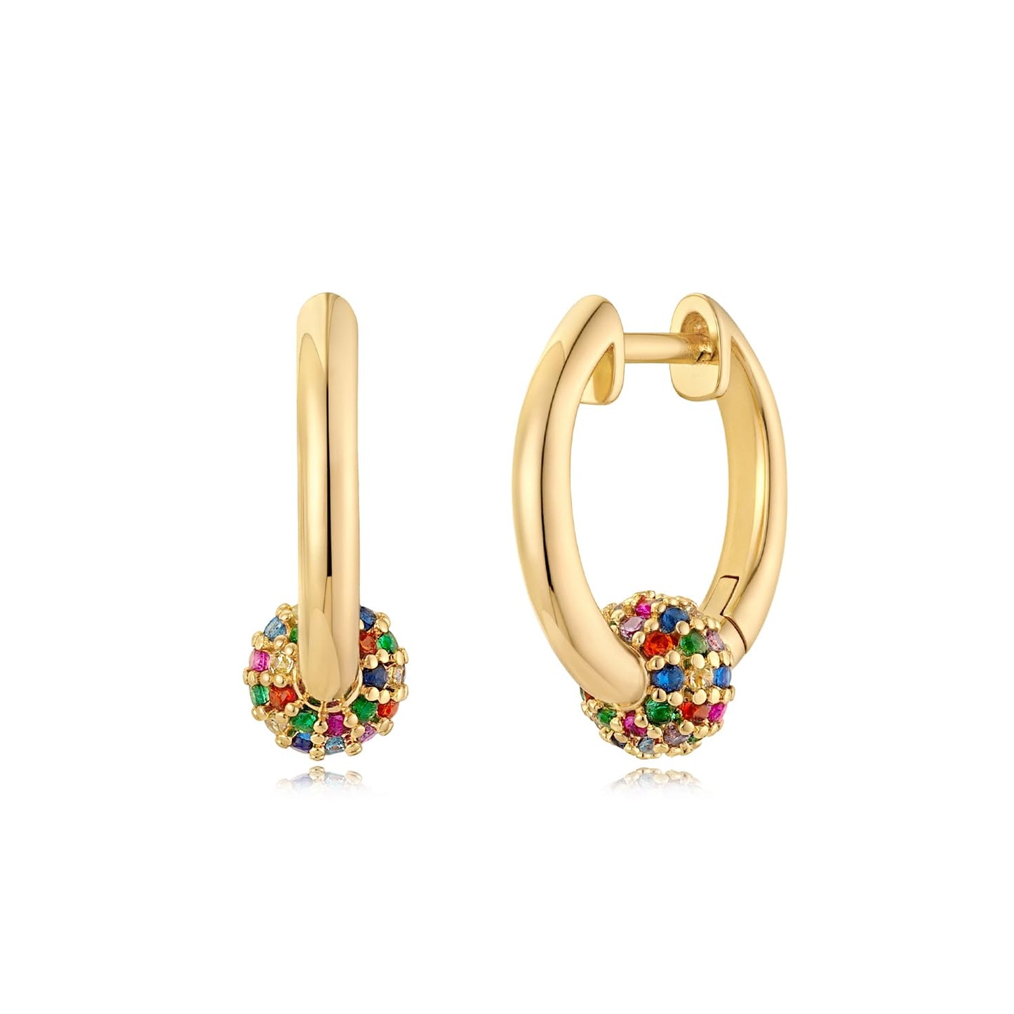 MYEARS Women Bead Ball Earrings Gold Huggie Hoop Ear Stud Cuff Rainbow Cubic Zirconia Cluster 14K Small Simple Hypoallergenic Ev