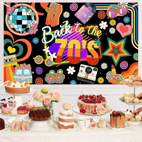 Lofaris 70s Banner - Back to The 70’s Party Decorations, Retro Disco Theme Photography Background for Birthday Party, Stud...