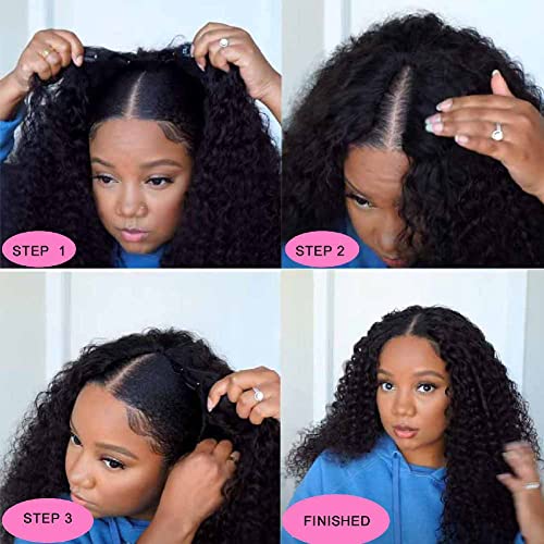 Domiso Curly V Part Wig Human Hair Upgrade U Part Wigs Human Hair Wigs for Black Women Human Hair Glueless V Shape Wigs Kinky Curly Wigs No Leave Out 180% Density Natural Color 18 Inch