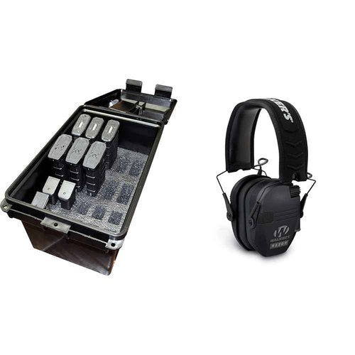 MTM Tactical Mag Can Multi Mag for 223/5.56 Magazines and 9mm to 45 ACP Magazine Storage TMCLE,Black & Walker's Razor Slim Electronic Muff, Black