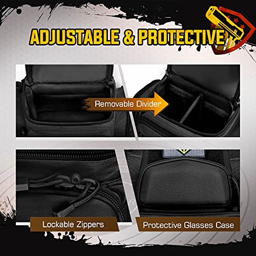 TIDEWE Tactical Range Backpack with Removable Divider, Handgun Backpack with 4 Pistol Case, Range Bag with Hard Glasses Case