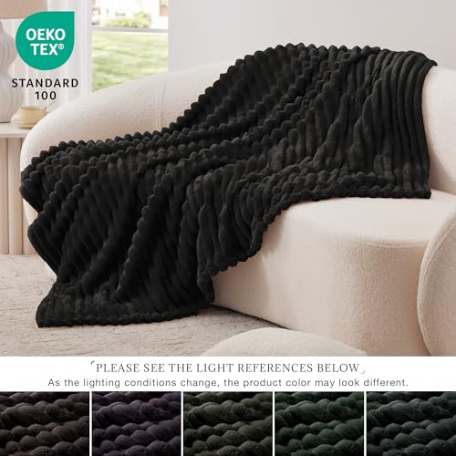 EXQ Home Fleece Throw Blanket for Couch or Bed - 3D Stripe Jacquard Decorative Blankets - Cozy Soft Lightweight Fuzzy Flan...