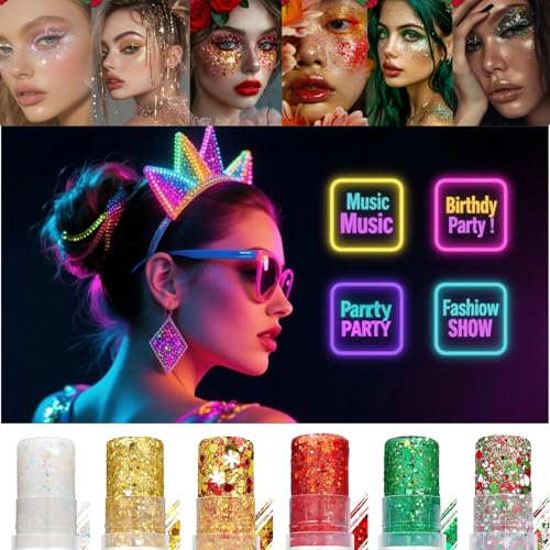 Hair Glitter Stick, Perfect Sparkling Theme Day Neon Outfit Singer Concert Music Rave Festival Party Christmas Accessories...
