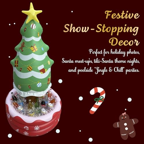 Inflatable Christmas Tree Cooler, Holiday Drink Holder & Ice Bucket for Parties, Christmas in July Decoration, 56 x 26 x 2...