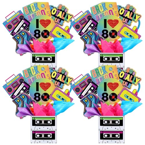 Weekgrat 4 Set 80's Party Table Centerpiece Decorations Include Cassette Tape Bucket Centerpiece Sticks Table Toppers Phot...