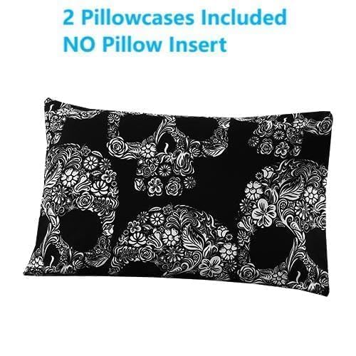SDIII 4PCS Sugar Skull Sheets Set Full, Gothic Bedding Sheet Set, Flower Skeleton Full Size Sheet Set, Goth Skull Floral Sheets Full for Halloween