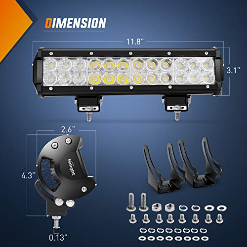 Nilight Led Light Bar 12 Inch 72W Spot Flood Combo Off Road Fog Lights Driving LED Pods with Off Road 16AWG Wiring Harness...