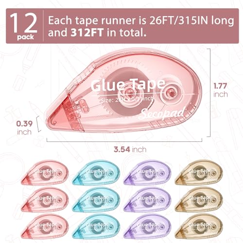 Secopad 12 Pack Scrapbook Tape, Double Sided Tape Roller for Crafts, Adhesive Glue Runner for Scrapbooking Journal Supplie...